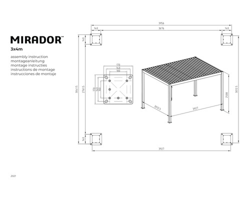 Pergola Mirador Classic, paaldikte 11 x 11 cm, 300 x 400 x 250 cm, zwart