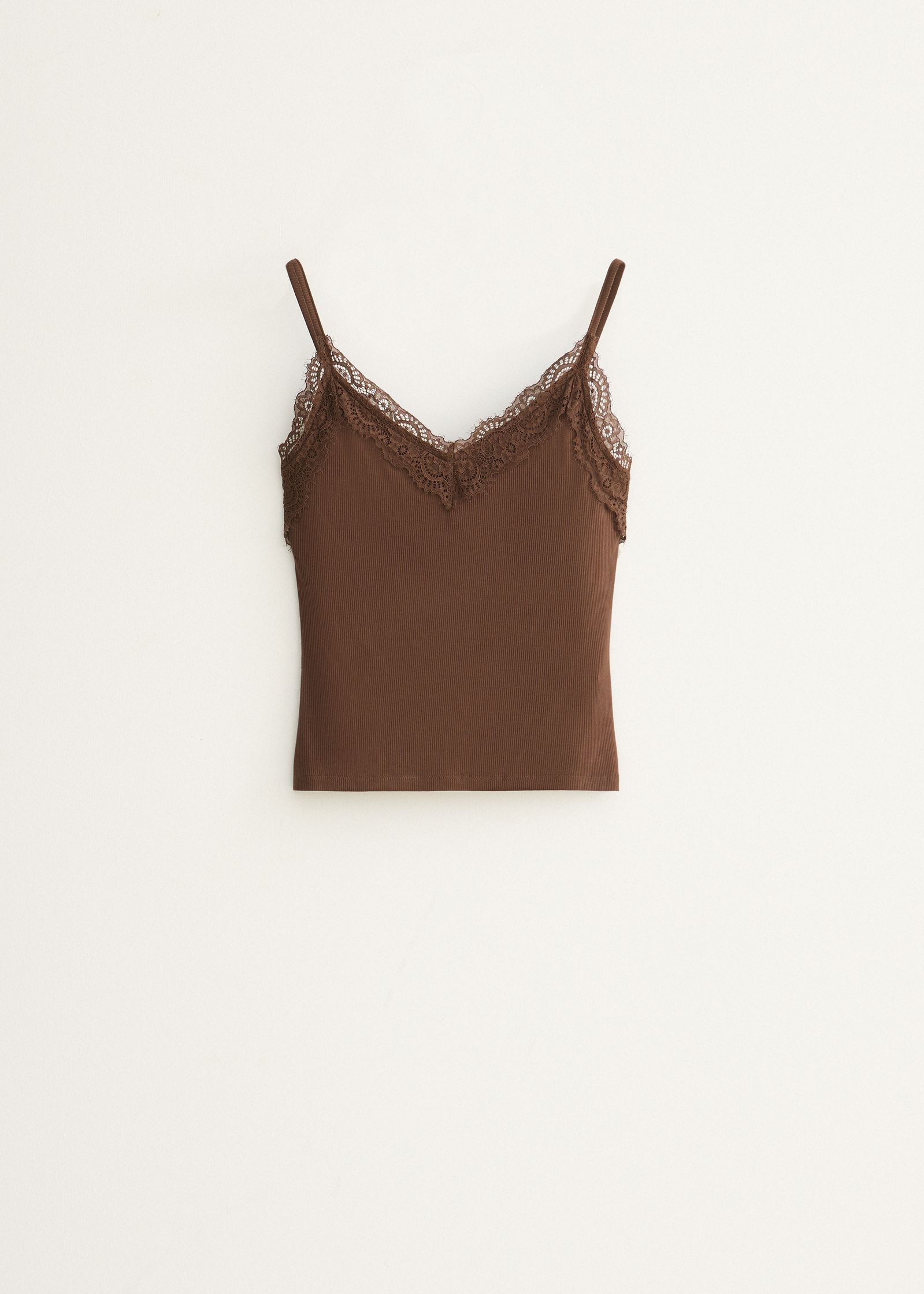 Rib singlet met kant