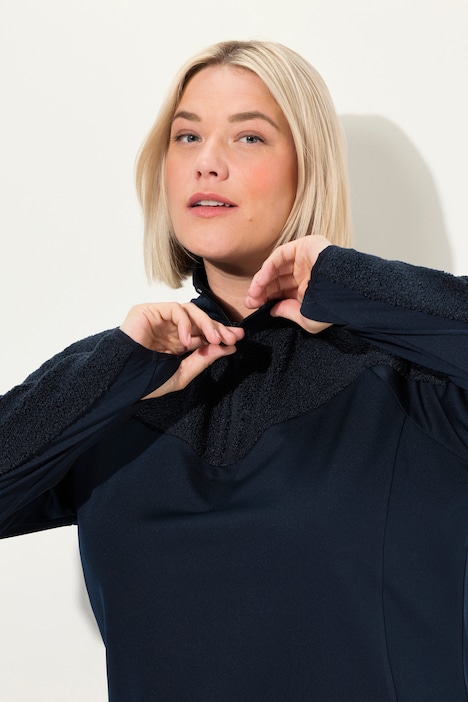 Sweatshirt, Stretch, Teddyfleece, Troyerkragen, Langarm
