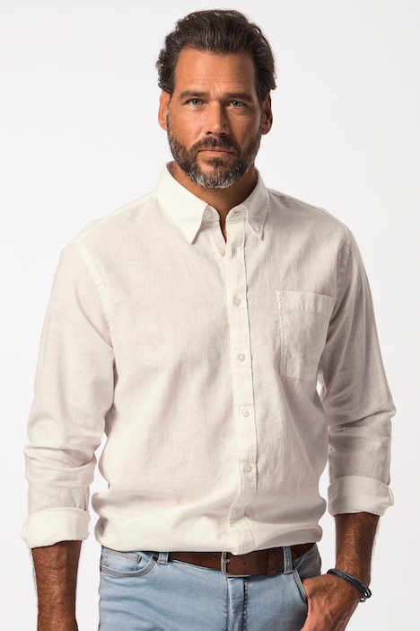 Leinenmixhemd, Langarm, Buttondown-Kragen, Modern Fit