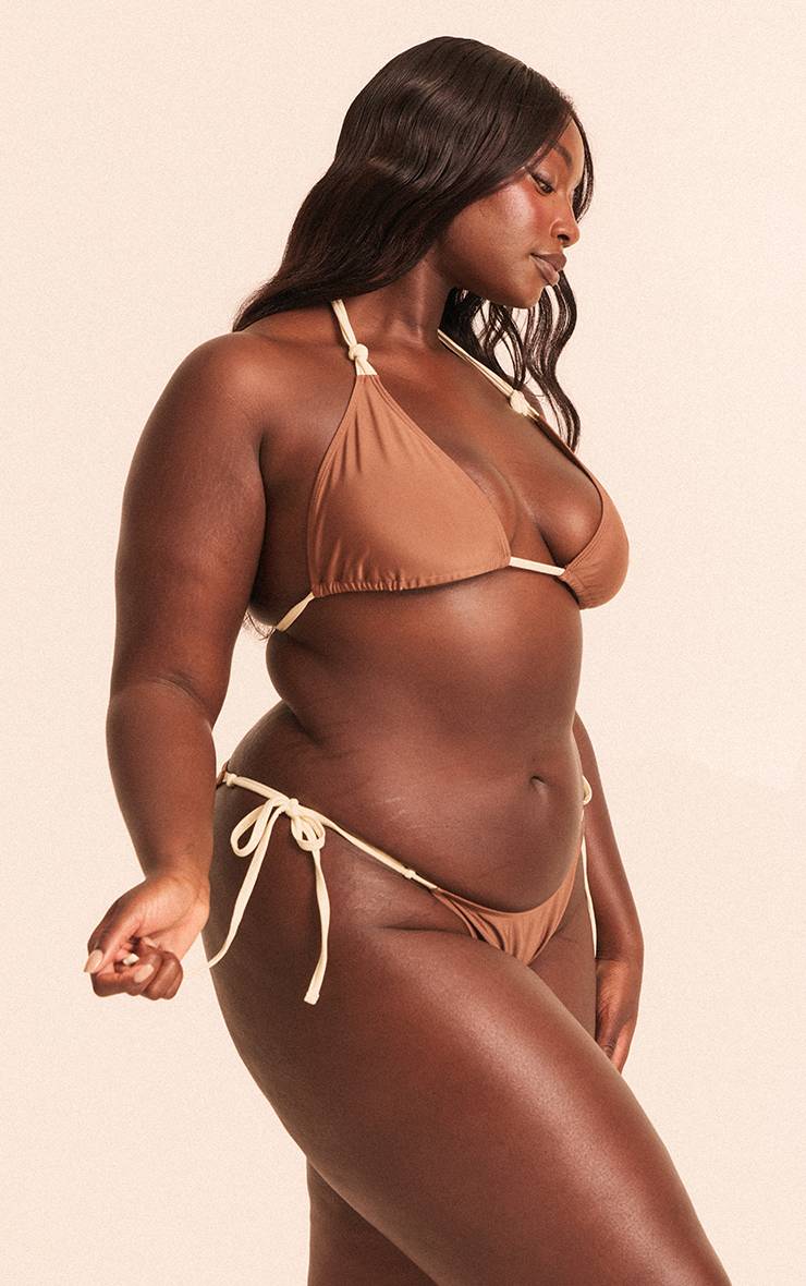 Chocolat Bas De Bikini Grande Taille À Nœuds Latéraux Et Bordure Contrastante