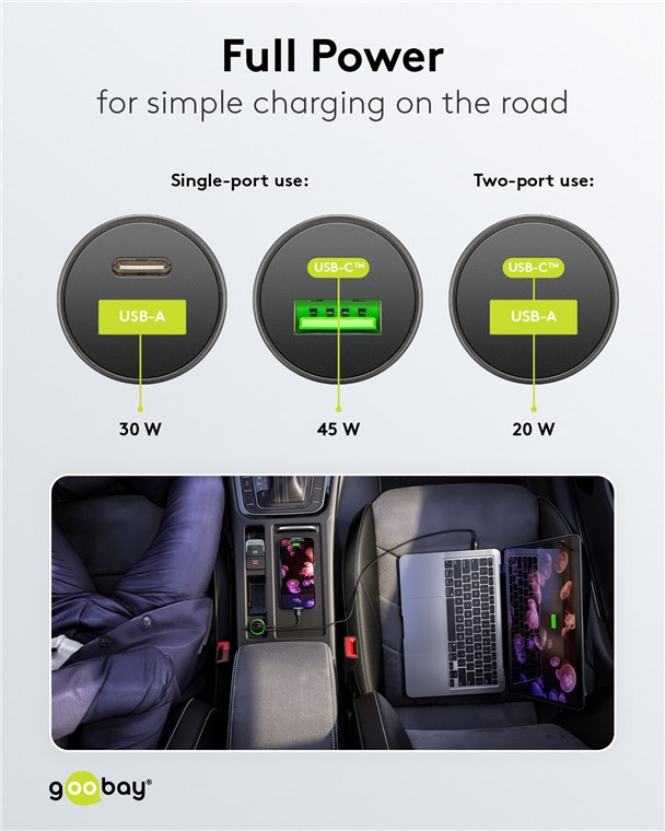(45W) USB C / USB A Auto KFZ Ladegerät Schnellladegerät für Zigarettenanzünder Power Delivery (61739) - Schwarz
