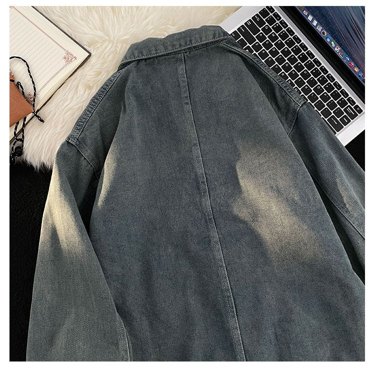 Plummie - Gewassen denim jack met kraag en knopen