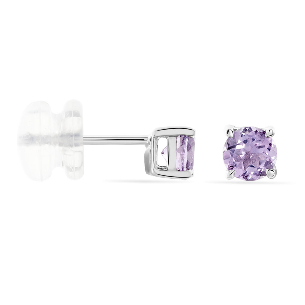 Boucles D'oreilles Puces Elea Serti Griffes 3 Or Blanc Amethyste