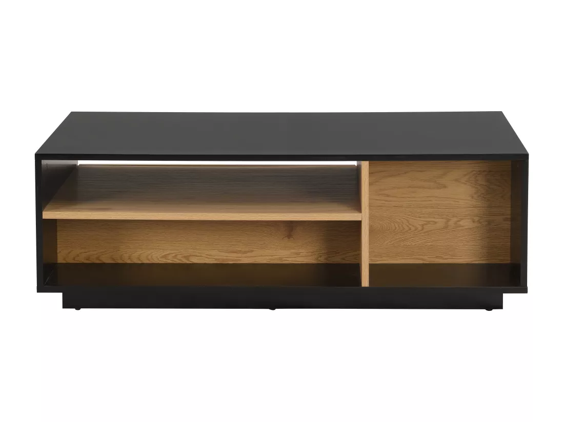 Table basse avec 1 porte, 1 tiroir et 3 niches en MDF - Naturel et noir - YASMELIA