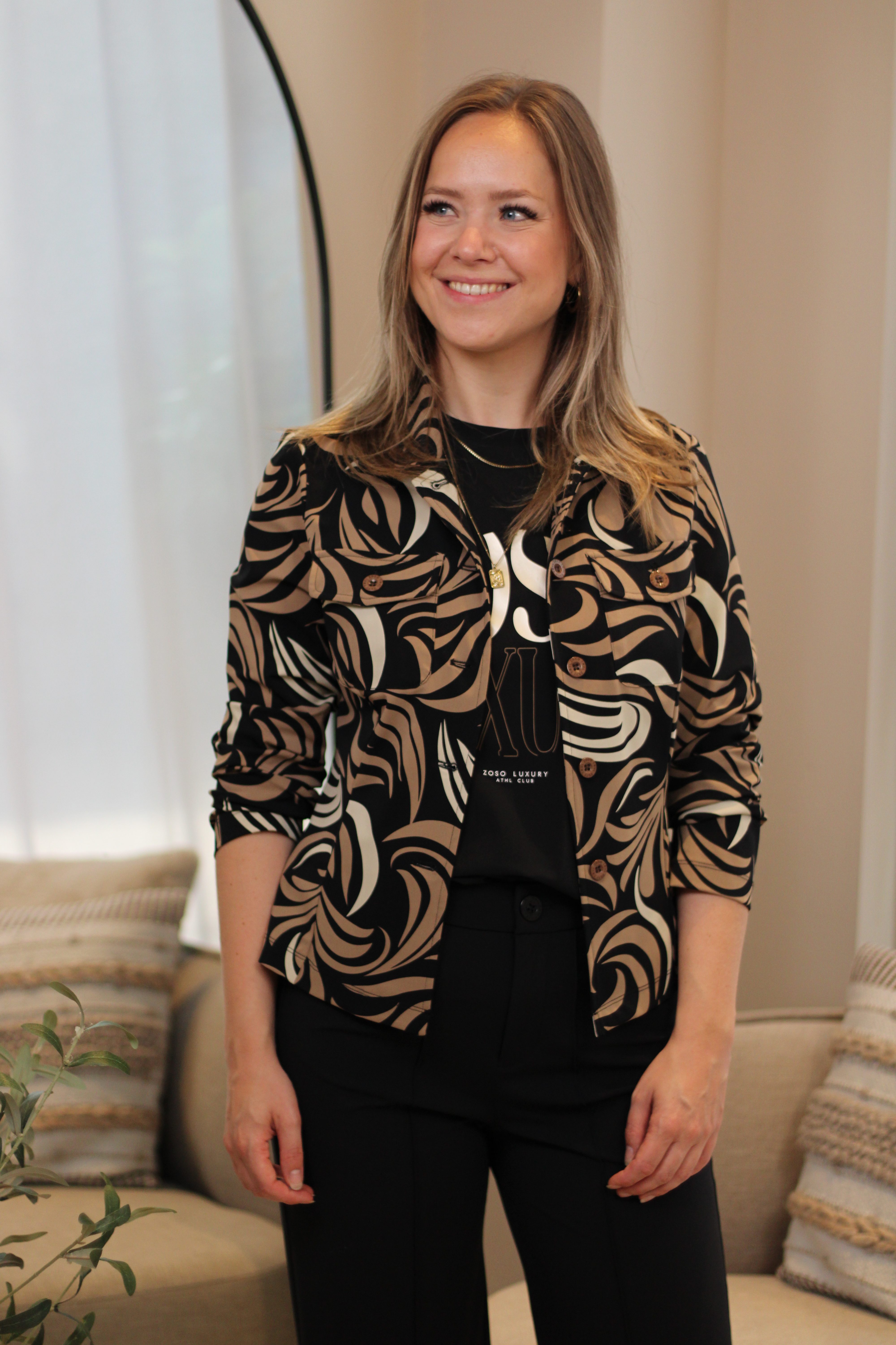 Zoso - Lauren Printed Travel Jacket - Black/Camel