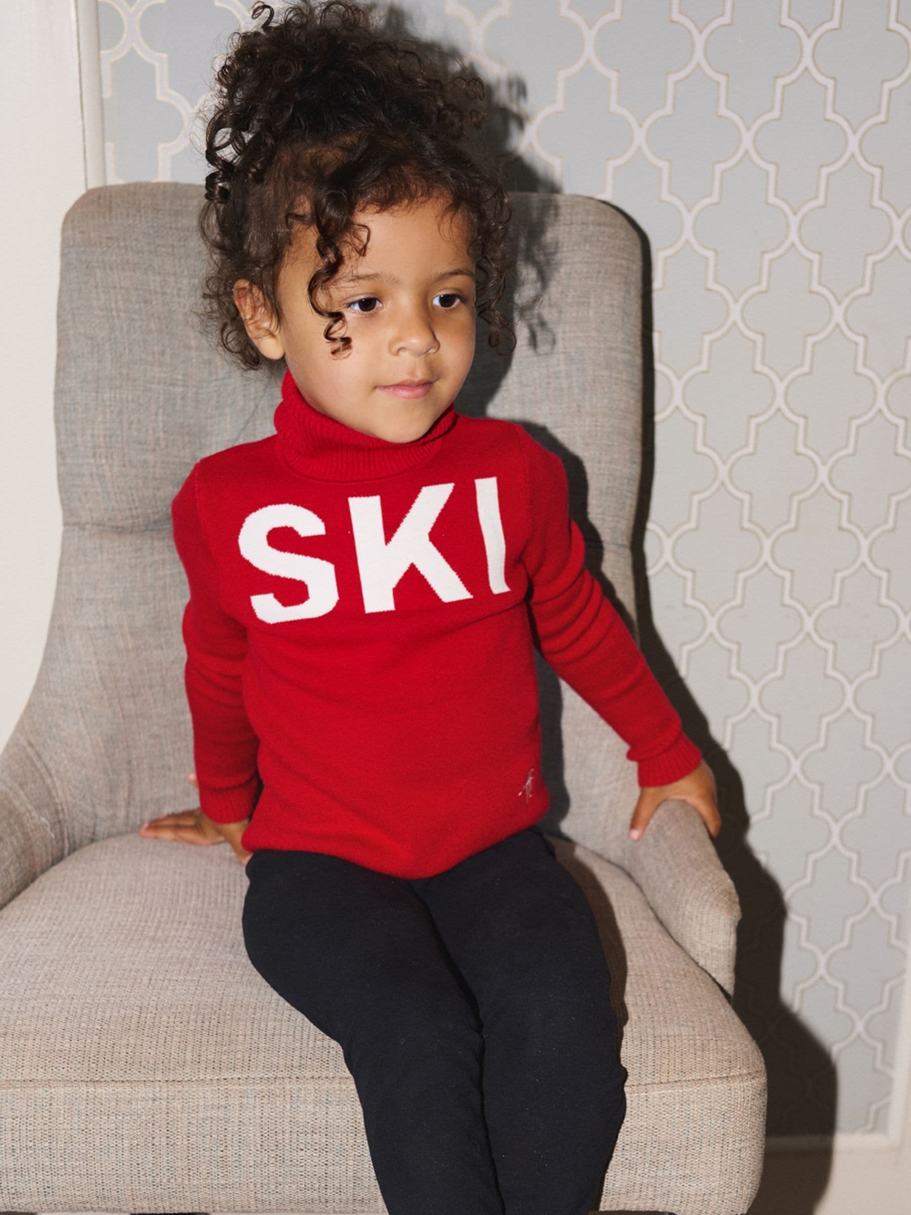 Rood - The Little Tailor Kids Ski Text Christmas Jumper
