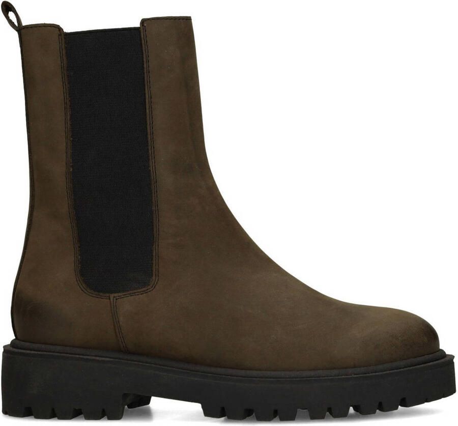 Manfield Dames Donkergroene nubuck chelsea boots