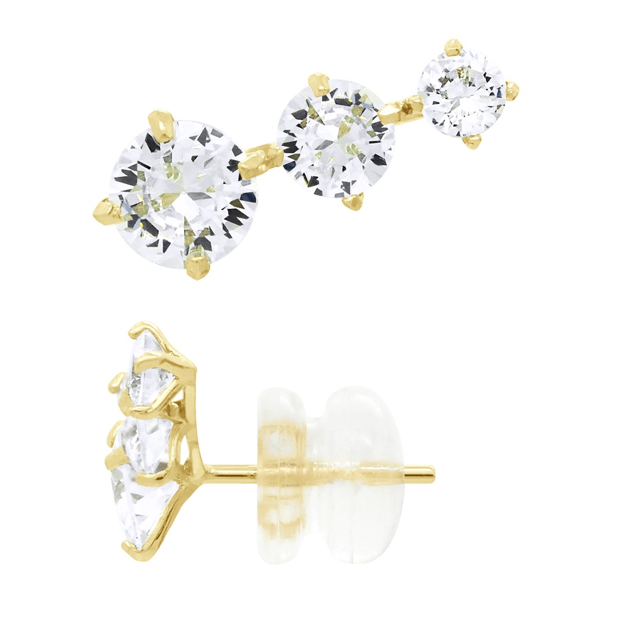 Boucles d'Oreilles Puces - Contour de Lobe - Ornées d'Oxydes de Zirconium - Or Jaune
