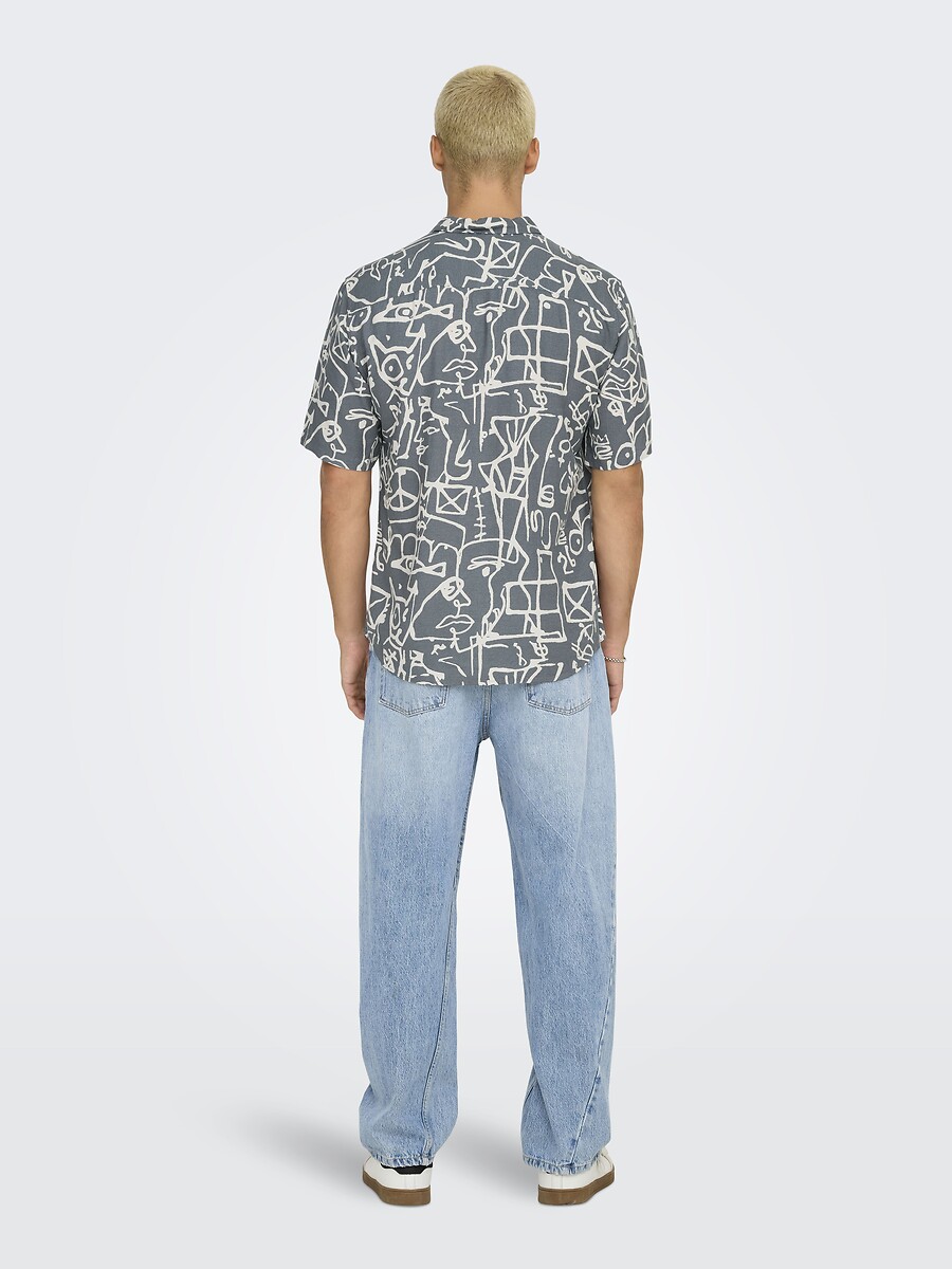 ONLY & SONS<br>Camisa estampada em viscose e linho