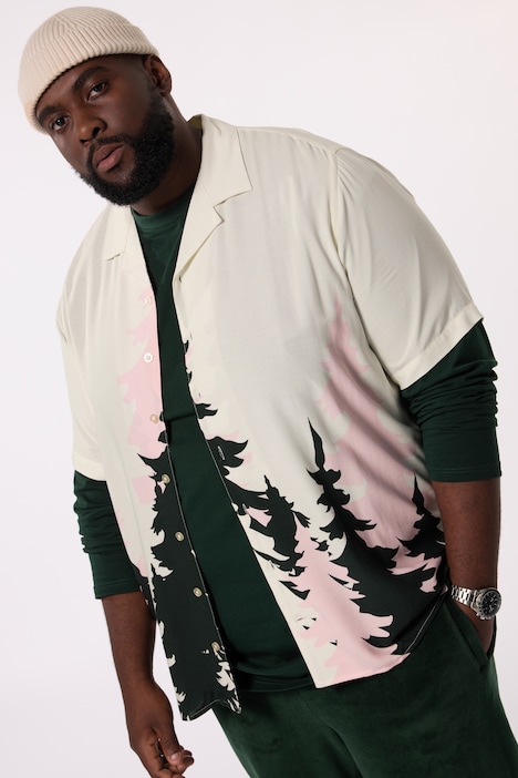 STHUGE Hemd, Halbarm, Alloverprint, Cuba Kragen, kastiger Fit, bis 8 XL