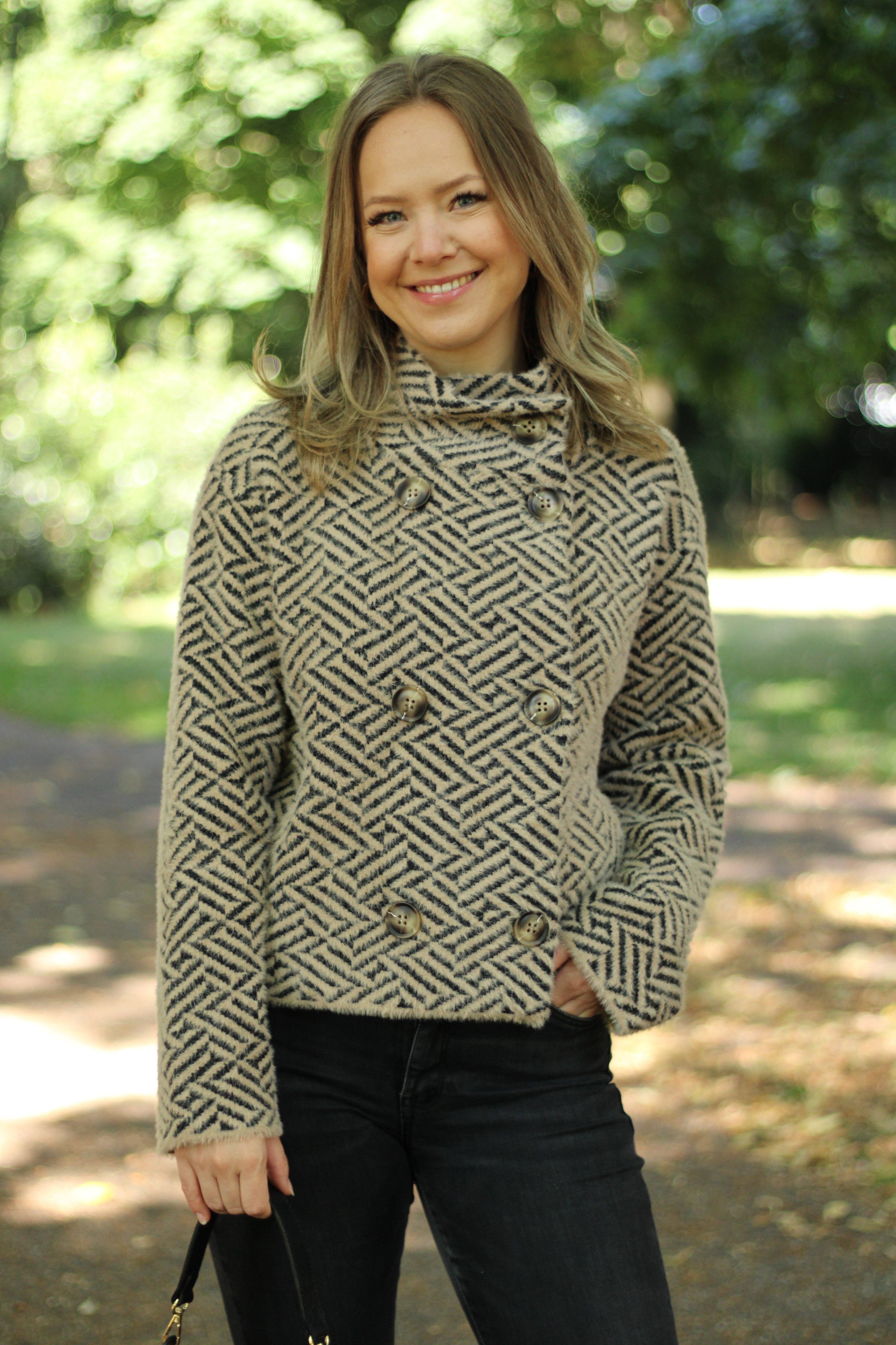 Rino & Pelle - Beth Short Double Breasted Jacket - Sand Graphic