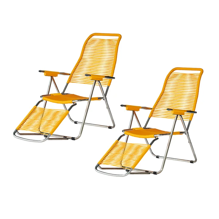 Fiam - Liegestuhl Spaghetti, Gestell Aluminium / Bespannung gelb (2er-Set)