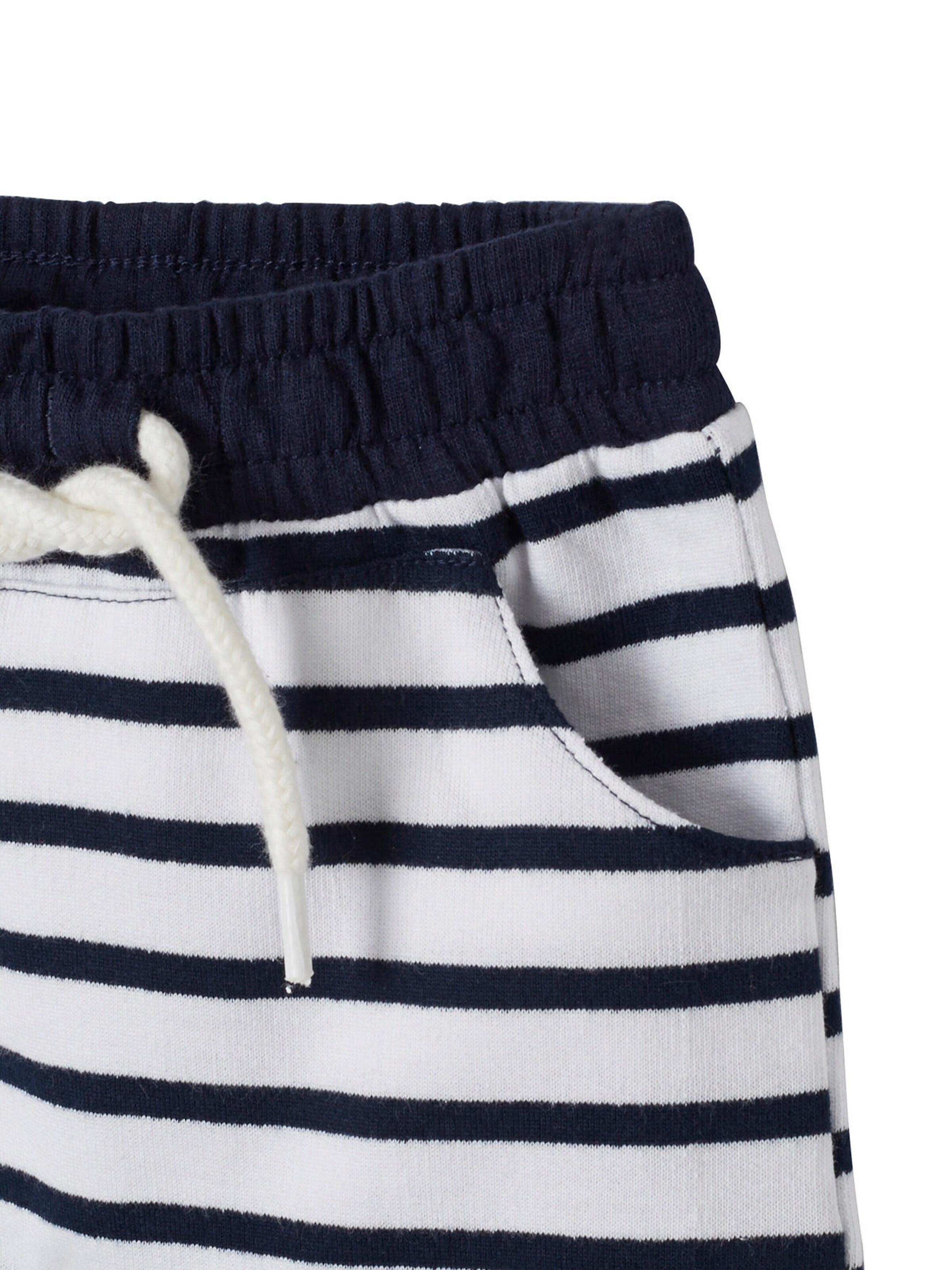 Vertbaudet Jungen Baby Sweat-Bermudas weiß/marine gestreift