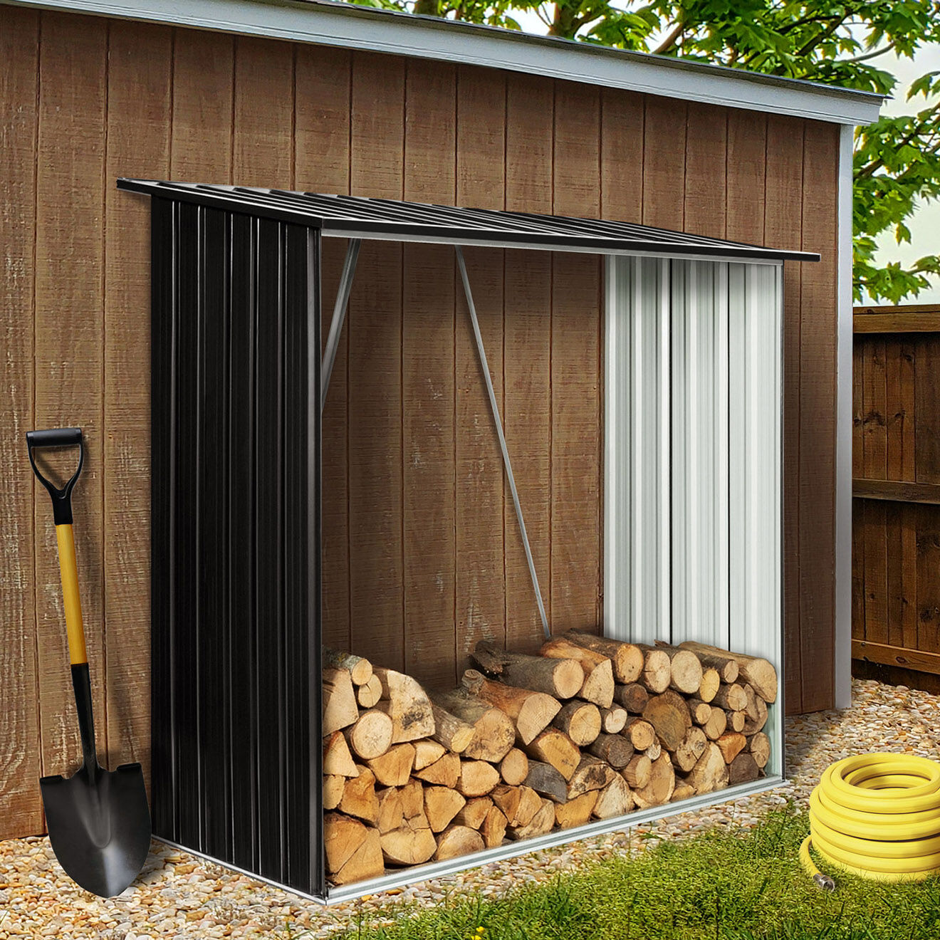 JARDIKT Abri bûches en métal gris anthracite - 163x83x154 cm