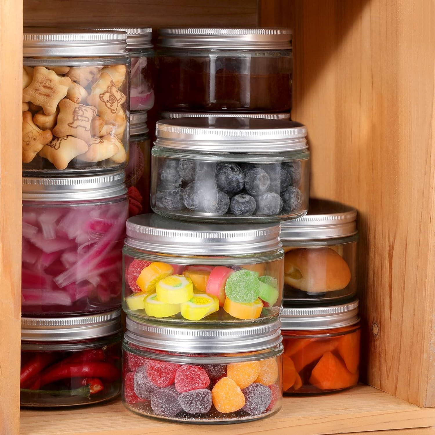 (390ml) Vorrats Glas Aufbewahrungs Behälter inkl. Aluminium Deckel für Snacks / Süssigkeiten / Wattepads / Kosmetik