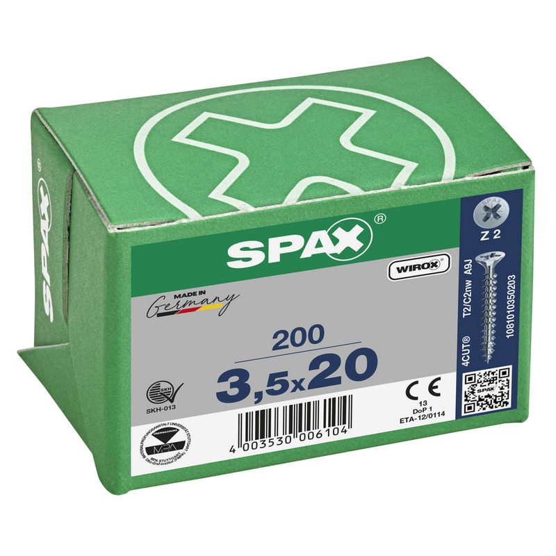 Spax universele schroeven platkop voldraad 3,5x20mm PZ2