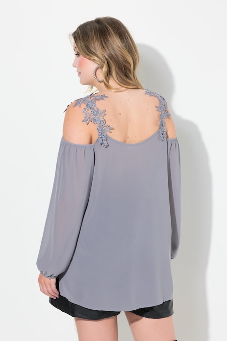 Bluse, Classic Fit, Schulter CutOut mit Spitze