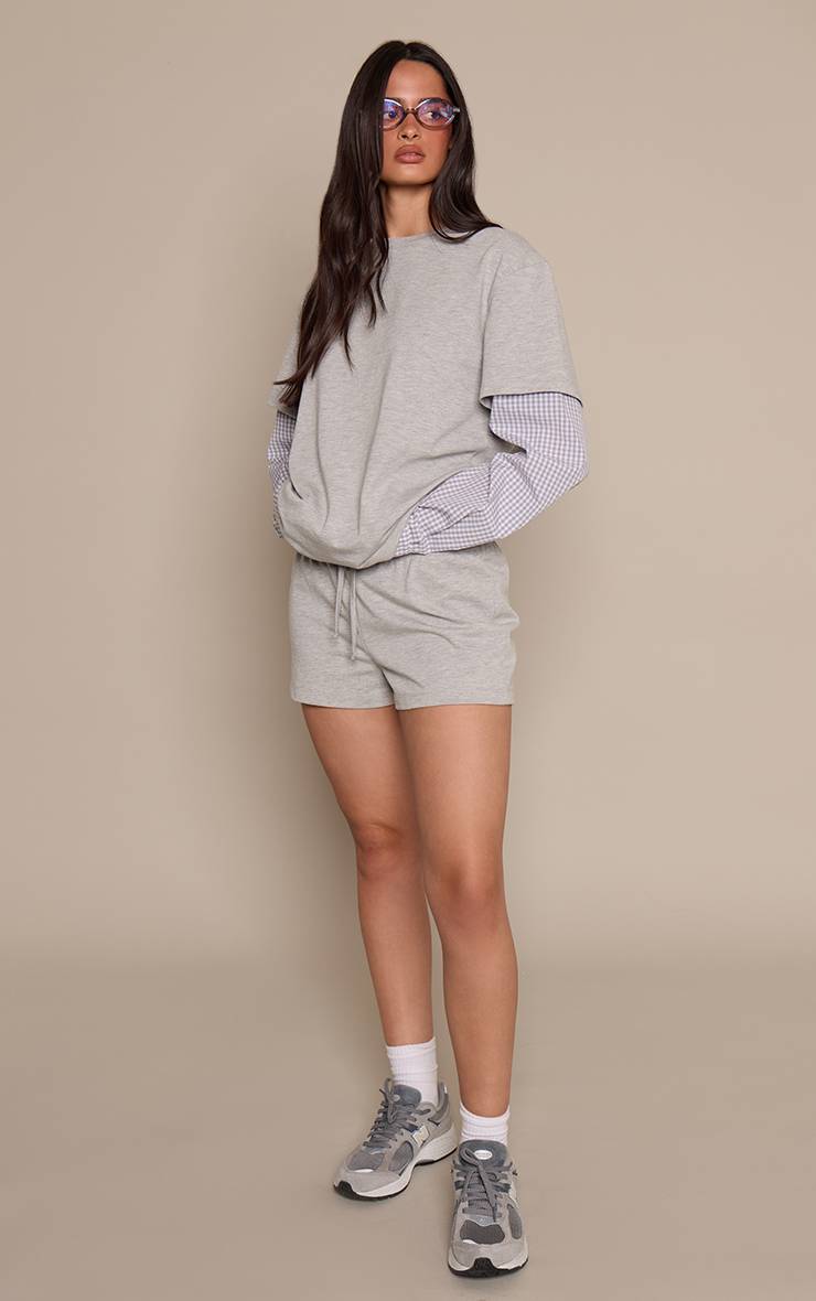 Gris Short En Jersey De Coton À Détail De Poche À Carreaux