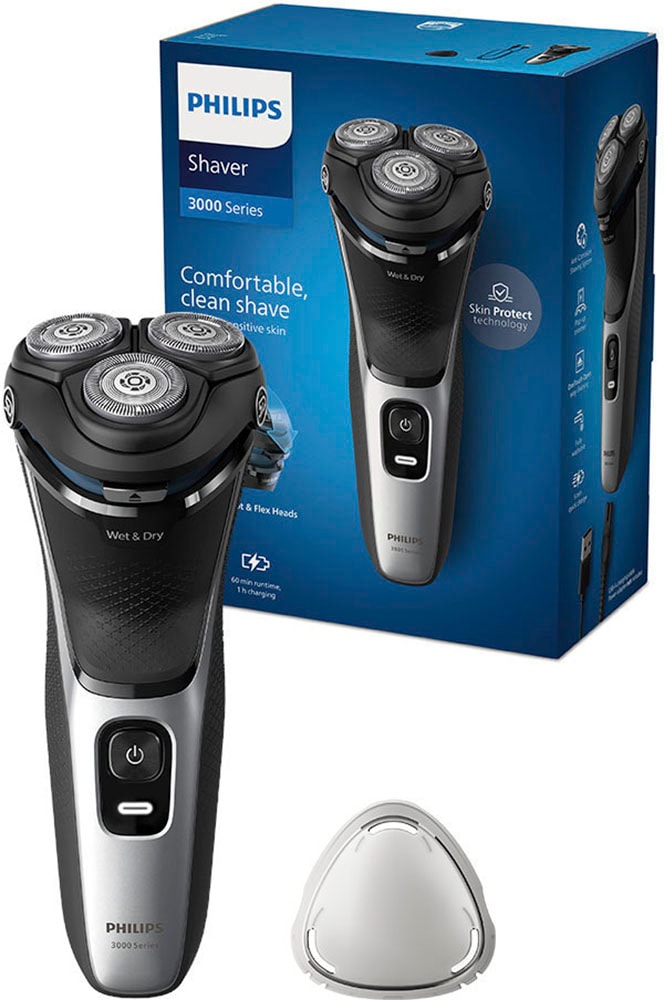 Philips Elektrorasierer »Shaver Series 3000 S3143/00« 1 Stk. Aufsätze ausklappbarer Präzisionstrimmer 5-dimensional bewegl. Flex-Scherköpfe, Schutzkappe