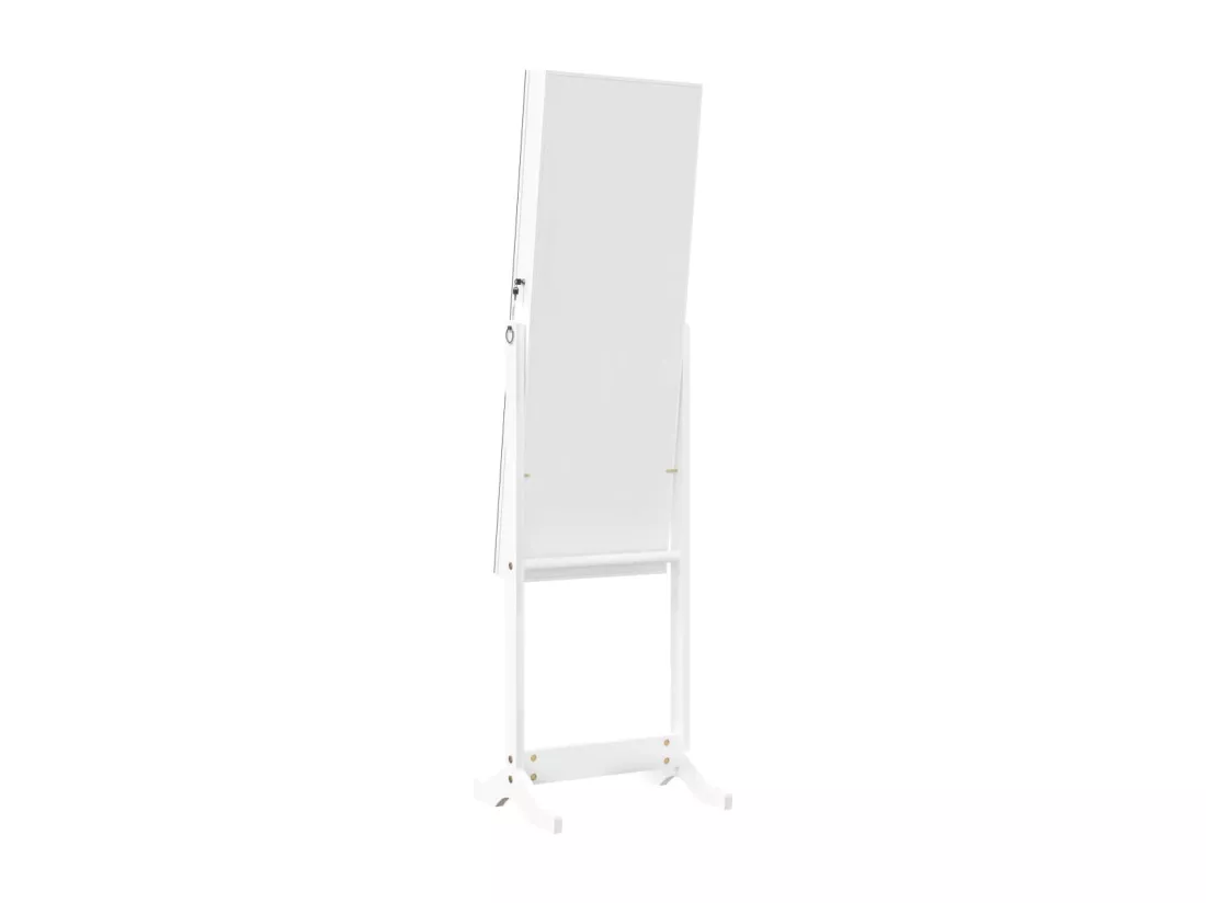 Armoire à bijoux avec miroir sur pied blanc 42x38x152 cm