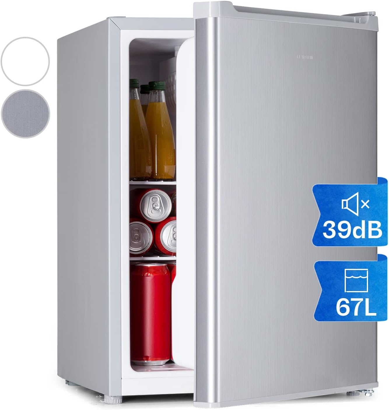 Klarstein Mini Kühlschrank, Retro Mini-Kühlschrank mit Gefrierfach, 67 Liter Getränkekühlschrank Klein & Kompakt, Kleiner Kühlschrank mit Herausnehmbaren Ablagen, Indoor/Outdoor Kühlschrank Leise