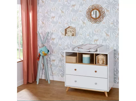 Commode bébé panneaux de fibres blanc et bois KOMBU