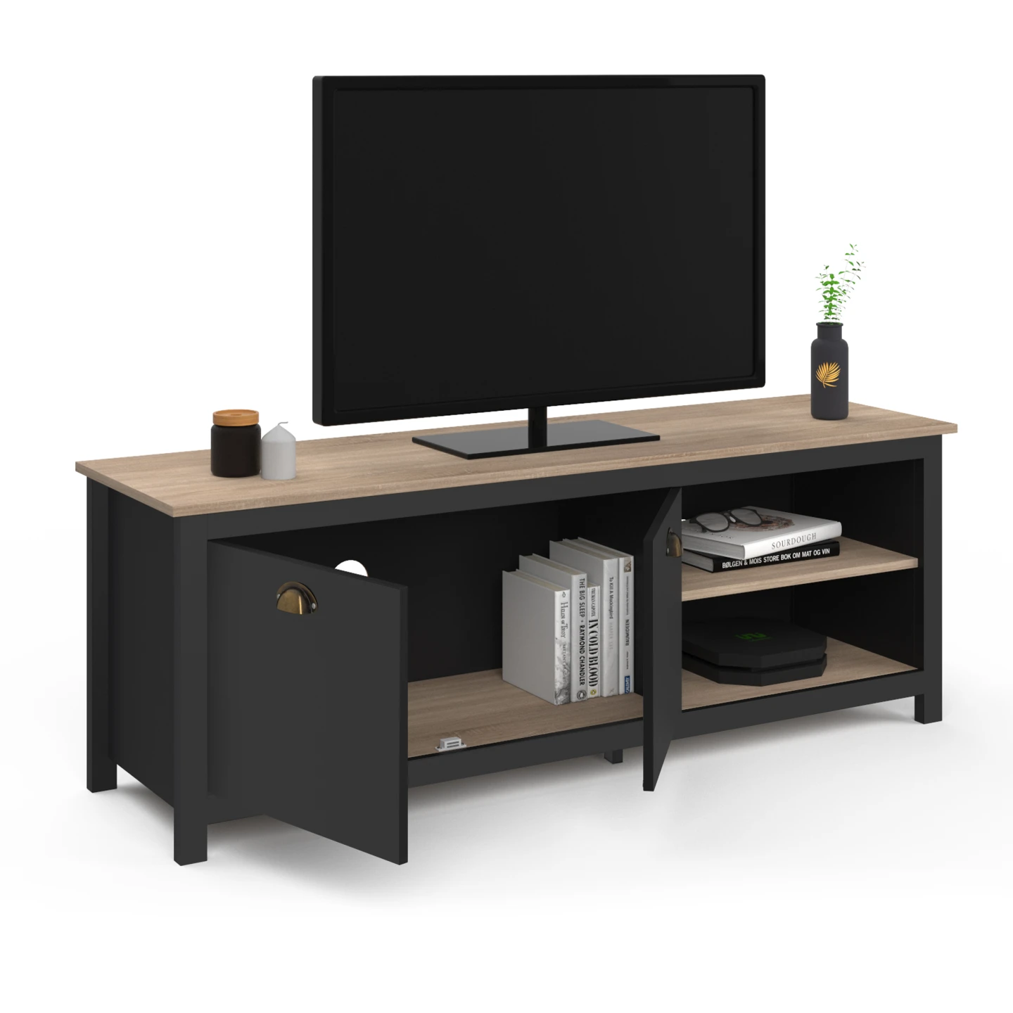 Meuble TV 140 cm campagne ISIS bois et noir
