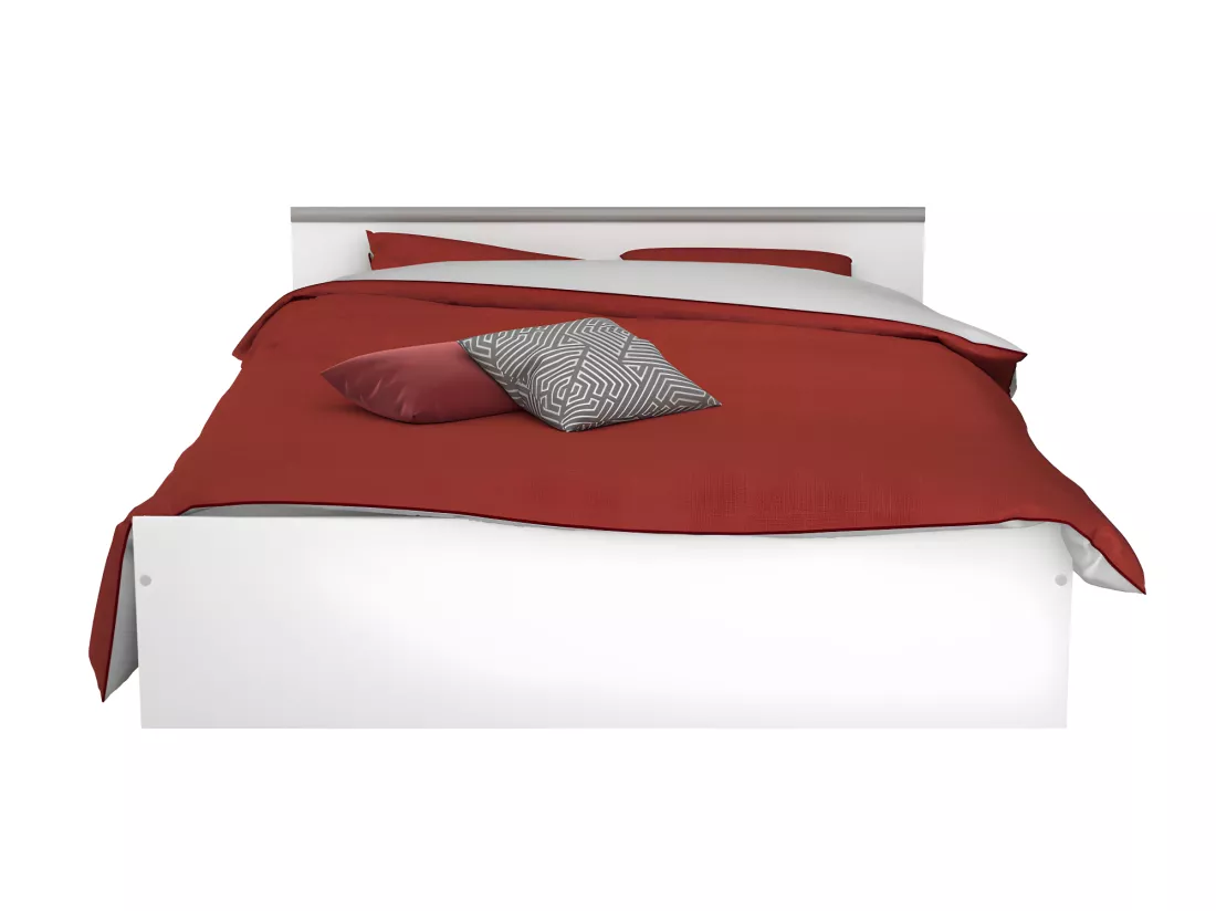 Lit avec rangements 140 x 190 cm - 2 tiroirs et 1 niche - Coloris : Blanc + Sommier - PABLO