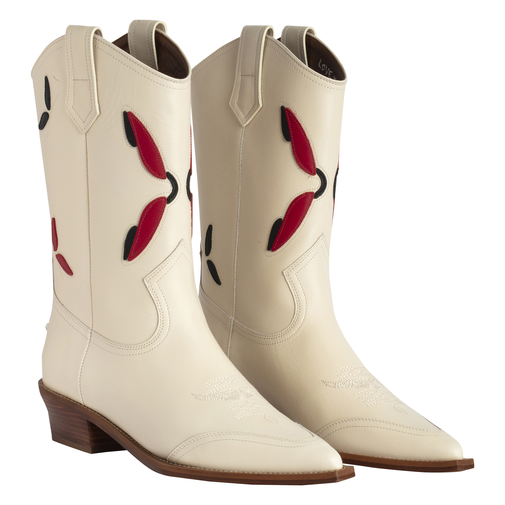 CARA WESTERN - Bottes western brodées en cuir | Blanc