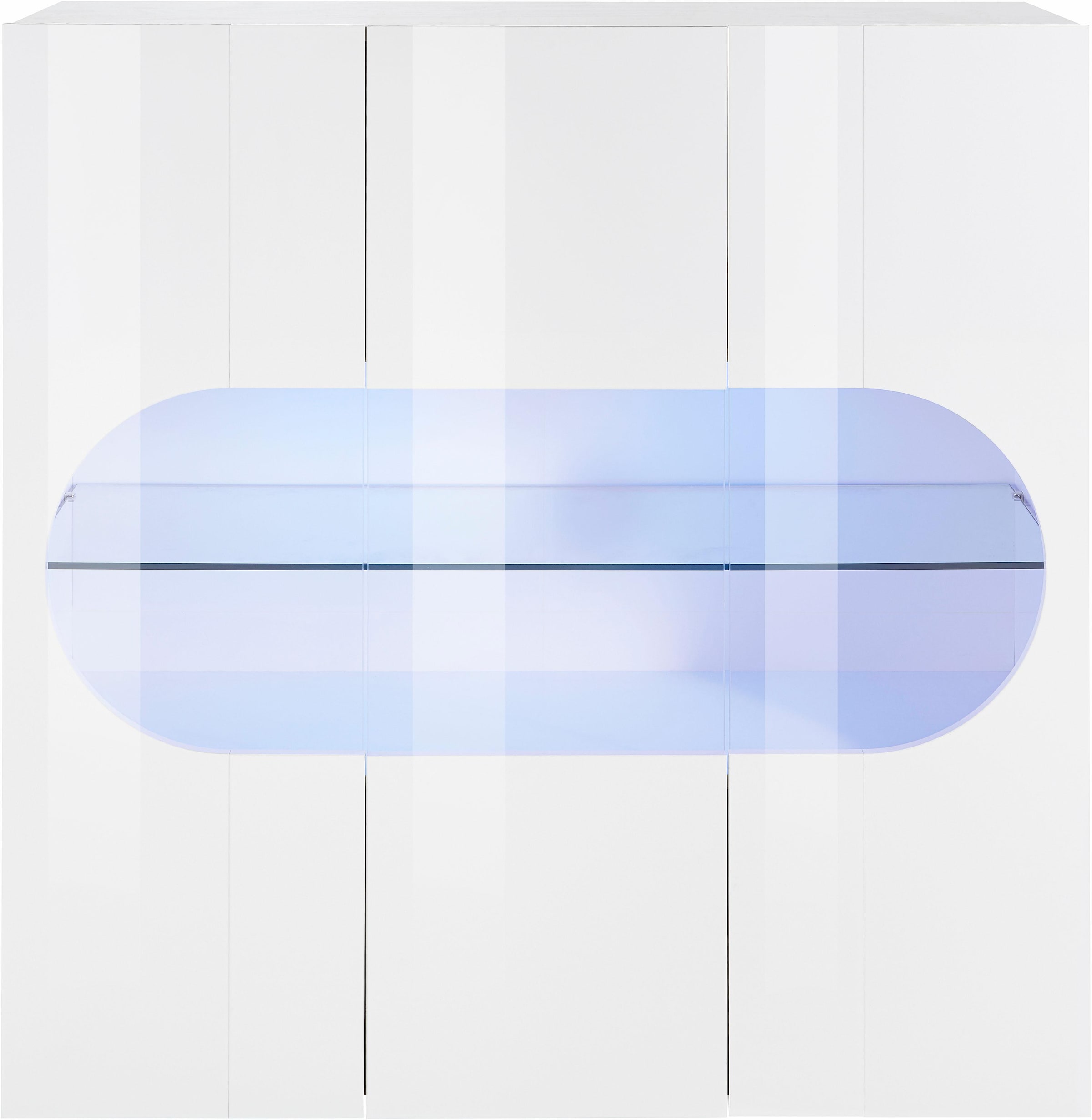 INOSIGN Highboard »Real,Highboard,Kommode,Schrank mit 3 Türen,komplett hochglanz lackiert« mit 3 Türen, davon 2 aus Glas, mit einer grossen Glasablage, Höhe 121