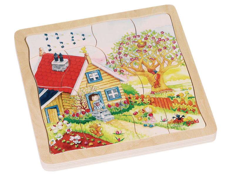 Goki Holzpuzzle Schichtenpuzzle Jahreszeiten Schicht für Schicht puzzeln
