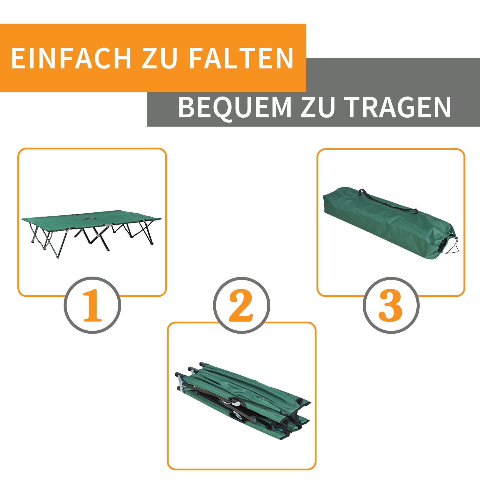 Outsunny Feldbett mit Tragetasche 193L x 125B x 40H cm