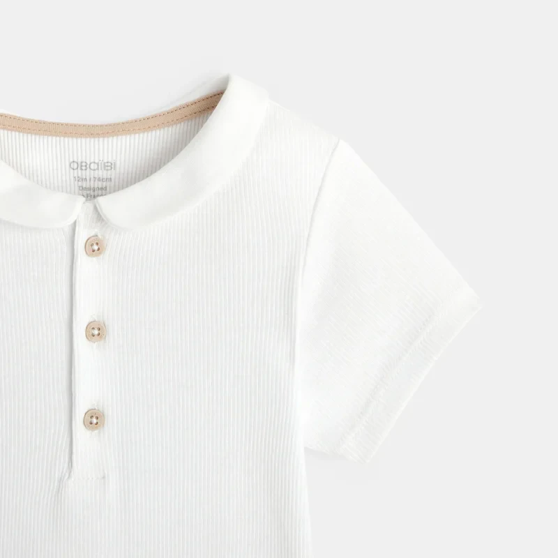 T-shirt polo fines côtes blanc bébé fille Blanc