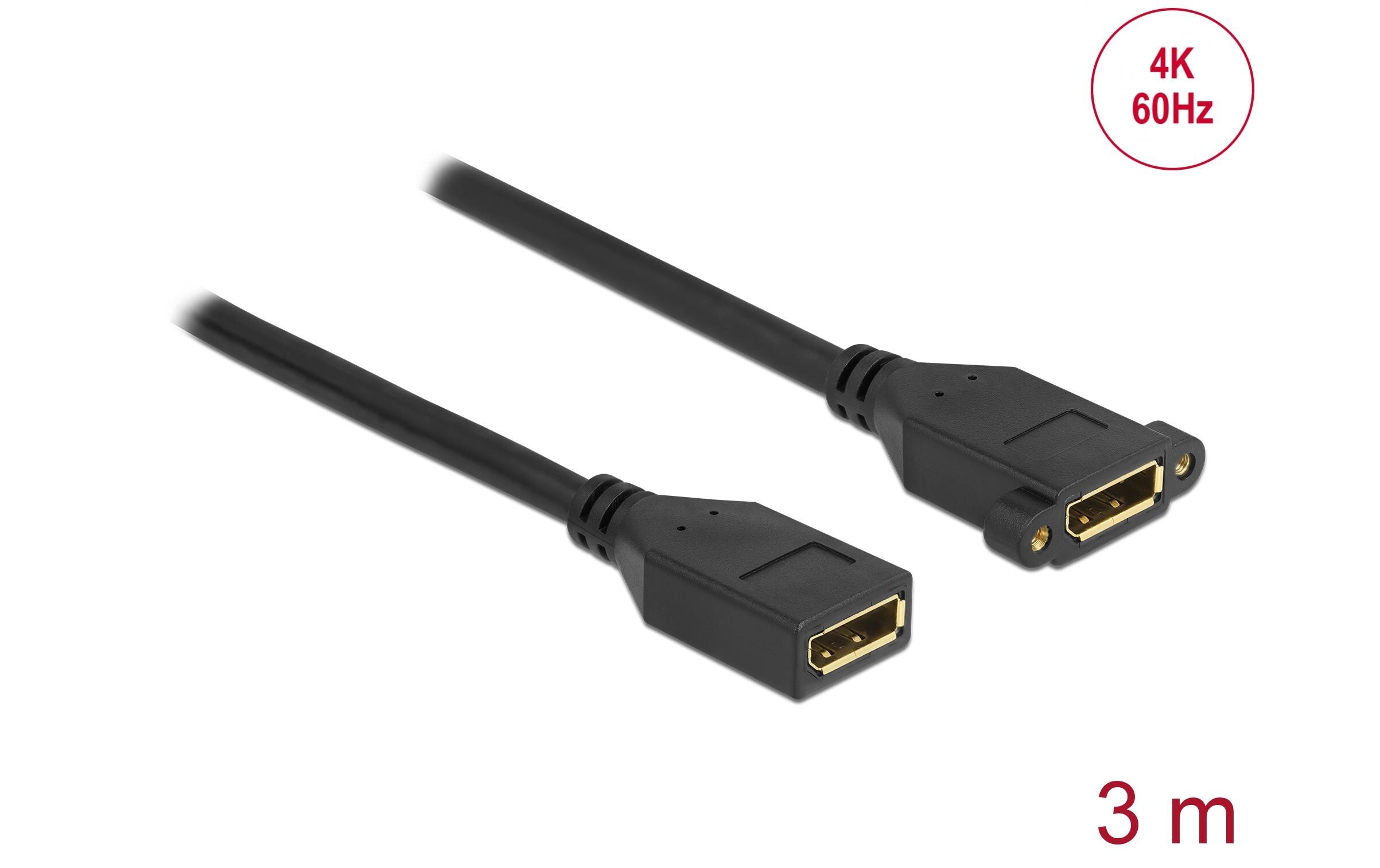 Verlängerungskabel DisplayPort - DisplayPort, 3 mDisplayPort 1.2 Kabel Buchse zu Buchse zum Einbau 4K 60 Hz 3 m
