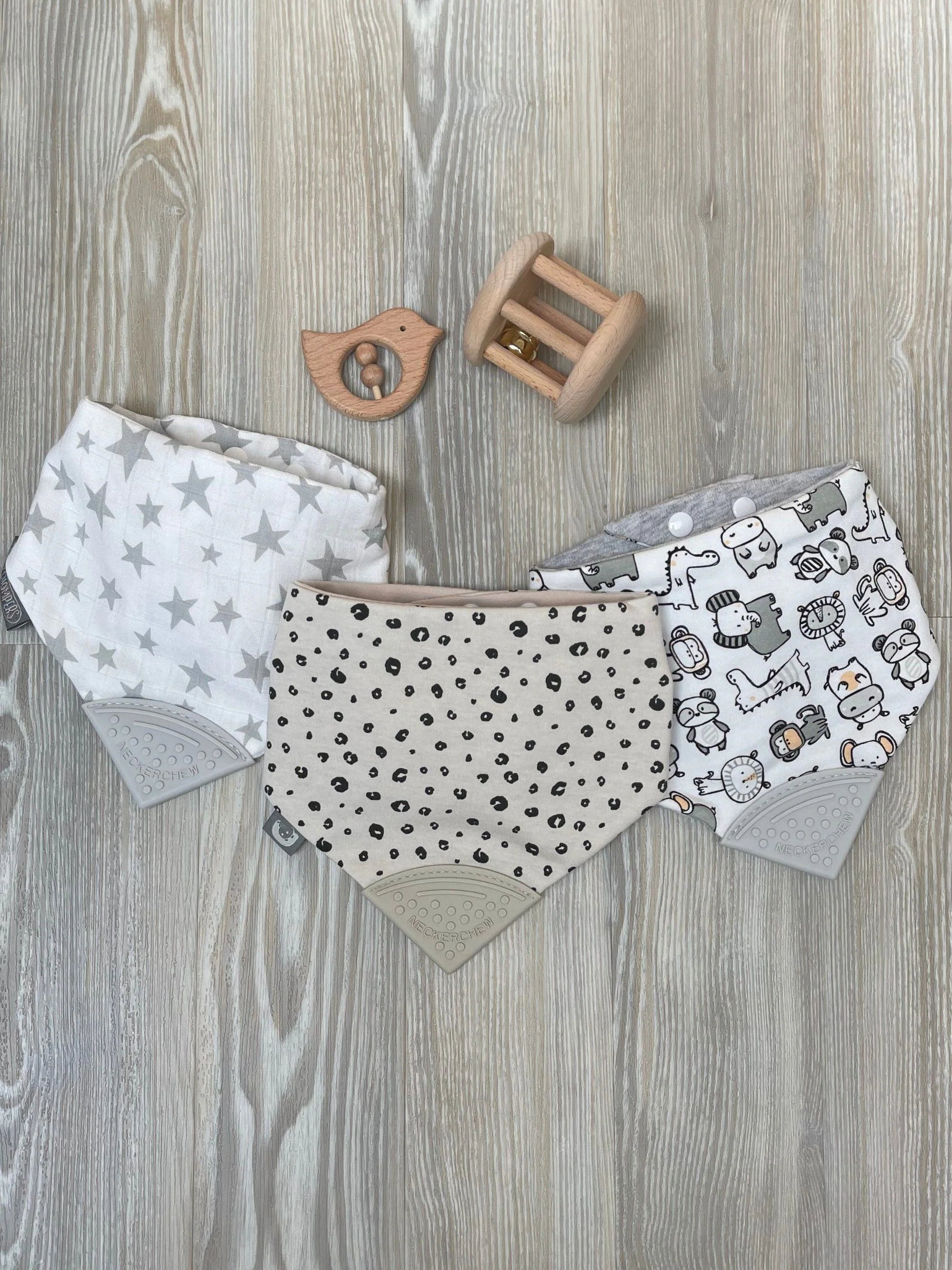 Dieren en wolken - Cheeky Chompers 3 babyslabbetjes van 100% katoen