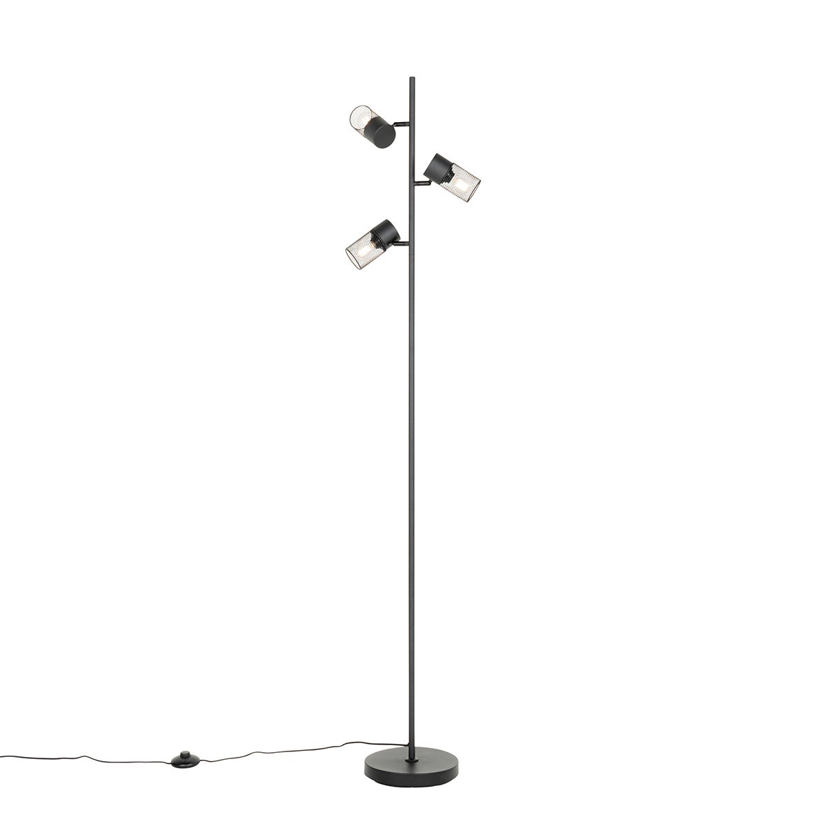 QAZQA - Industrieel | Vintage | Staande lamp | Lamp | Lamp, Zwart, 3-lichts - Jim | Woonkamer | Slaapkamer - Staal, Langwerpig - LED-compatibel, E14