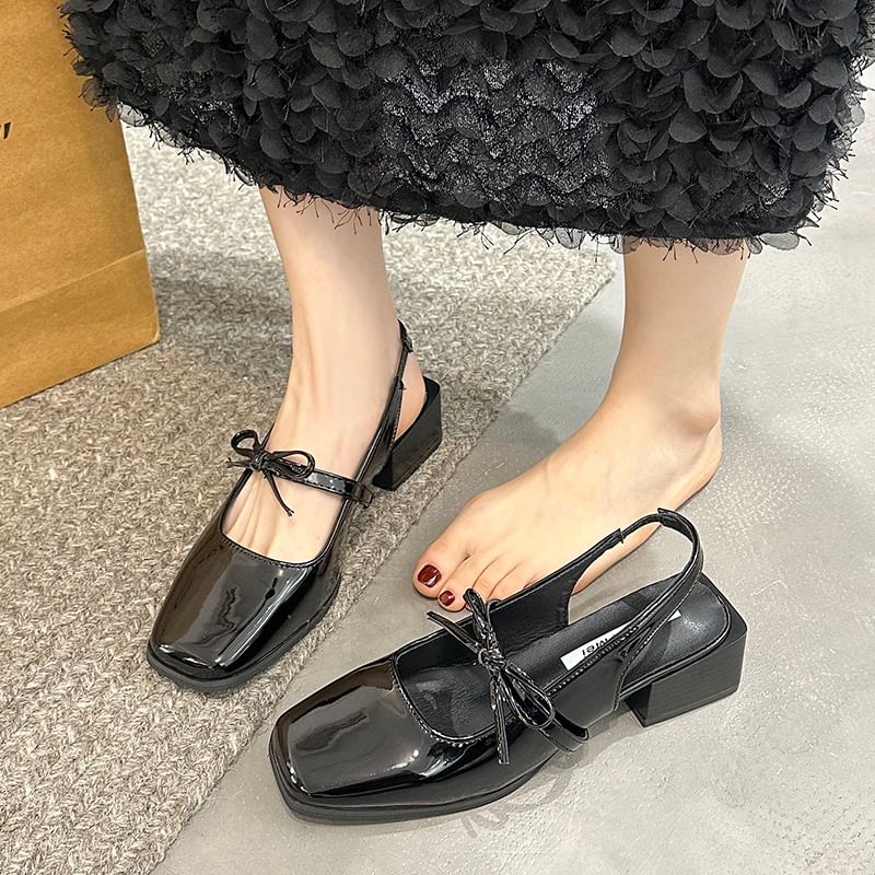 Anjay - Mary Jane slingback sandalen met strik van lakleer