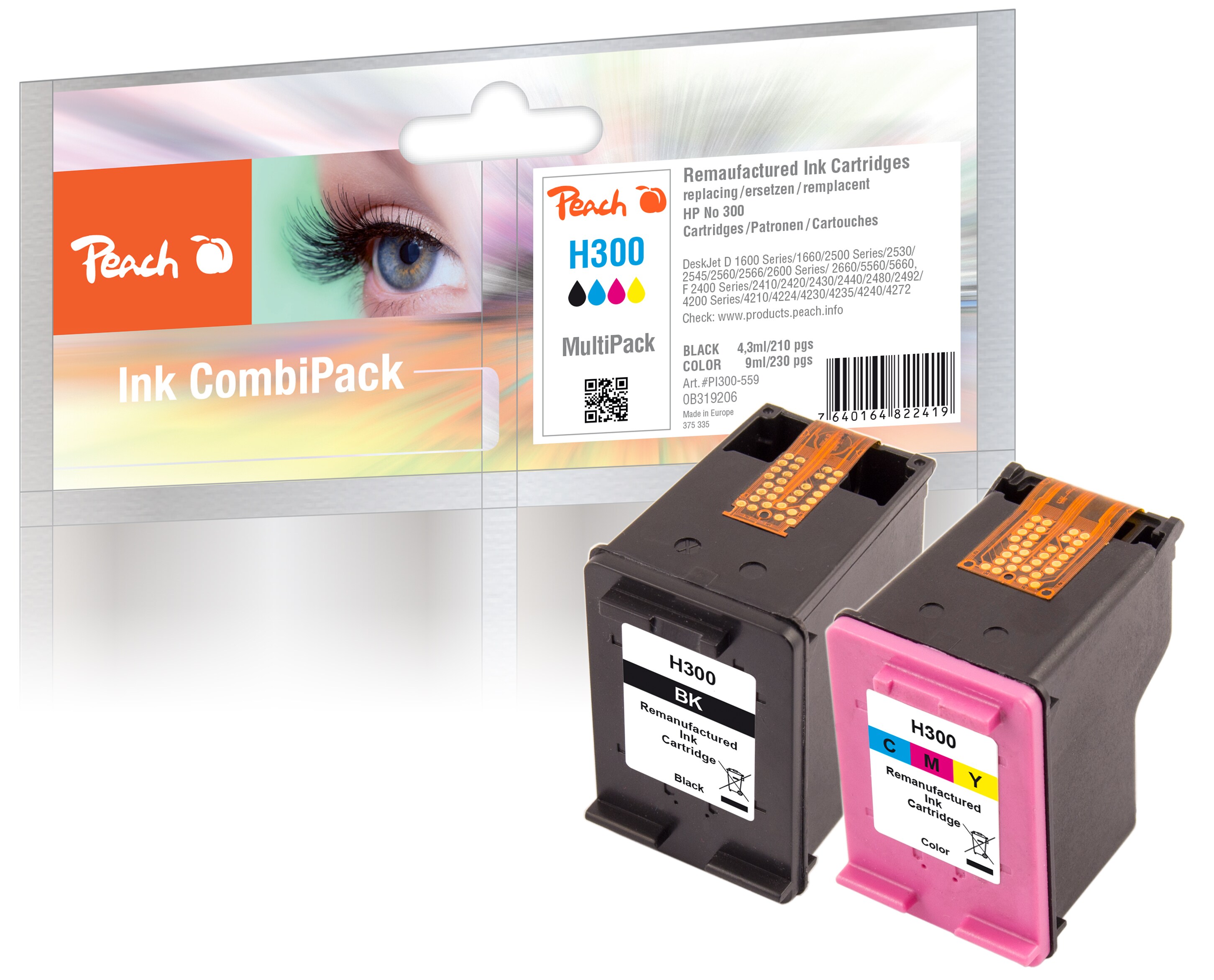 Peach HP 3002 Druckköpfe (bk, col) ersetzt HP No. 300, CN637EE für z.B. HP DeskJet F 4224, HP DeskJet D 1600, HP DeskJet D 1658, HP DeskJet D 1660 (wiederaufbereitet)