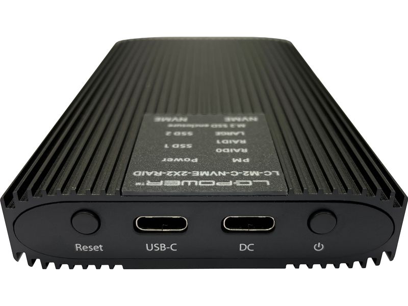 LC-Power Externes Gehäuse LC-M2-C-NVME-2X2-RAID M.2/U.2 SSD Hochwertiges, kompaktes und portables Gehäuse