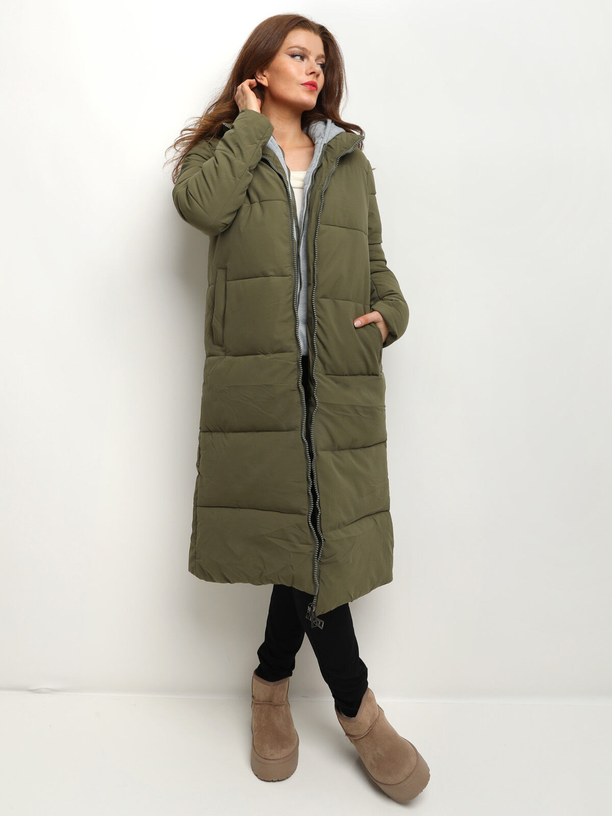 Doudoune oversize avec capuche- Kaki
