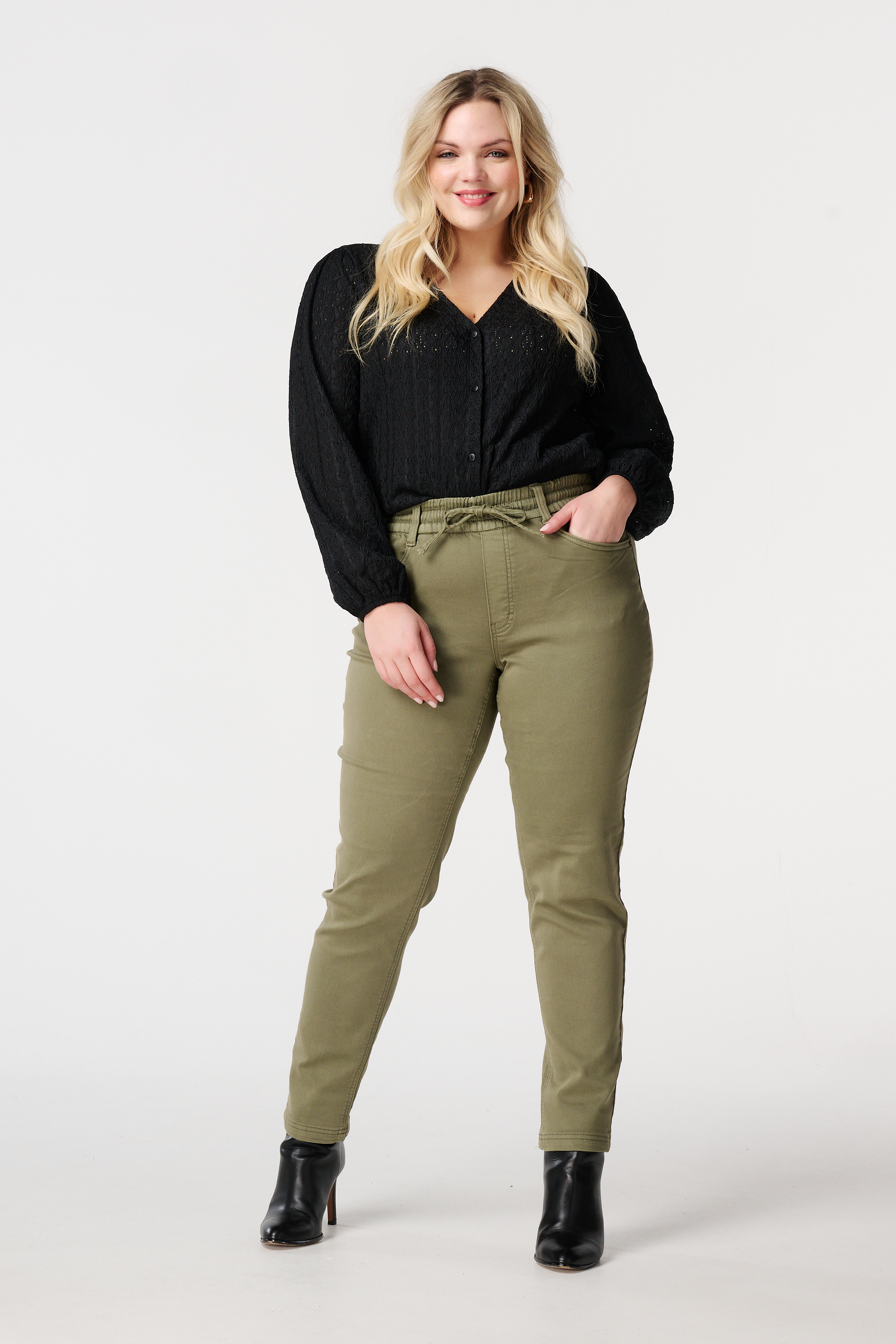 Denim jogger broek Khaki