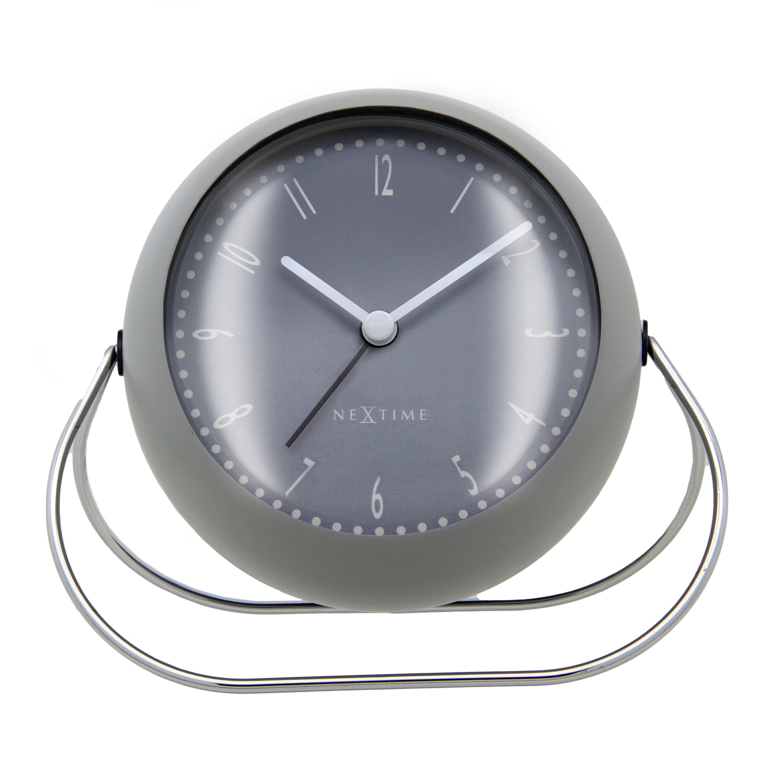 NeXtime - Tafelwekker 14x12x8cm - Stil - Grijs - Metaal - NeXtime