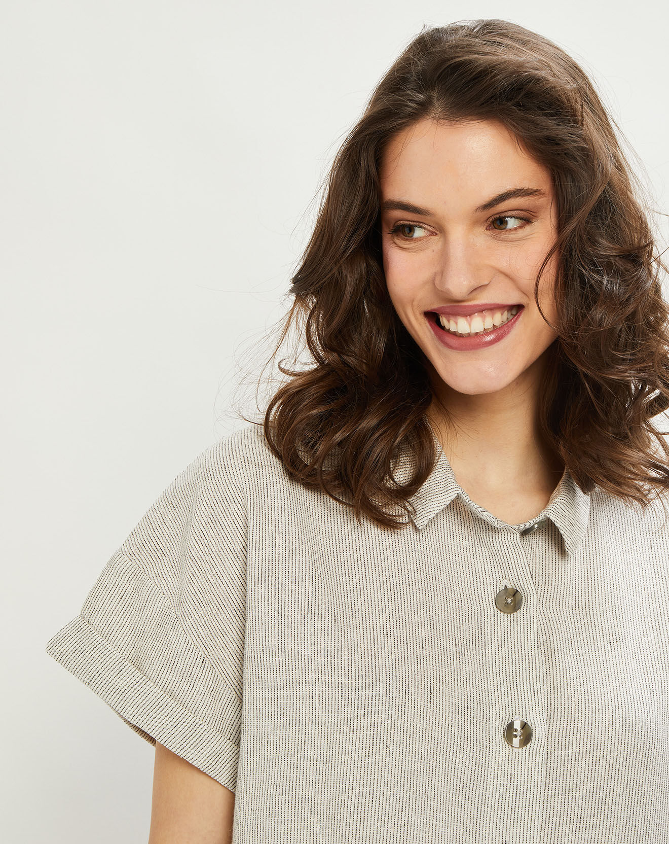 Harris Wilson Robe en Lin & Coton Cebane rayé beige/kaki