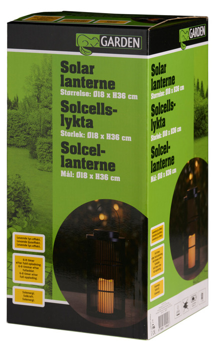 Lanterne med solceller sort Ø18 x 36 cm - Garden