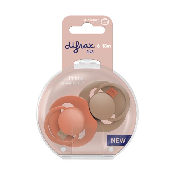 Difrax Dynamic LOVI Prime Fopspeen - 6-18mnd - 2st. - Granola / Orange