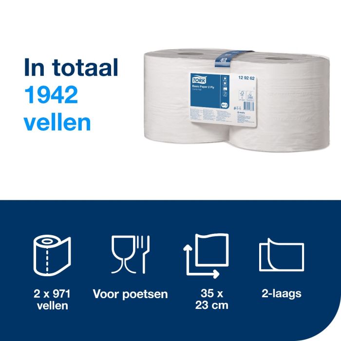 Tork 129262 Universal Wiper 320 2-lgs wit 510 mtr x 24 cm pak à 2 rol/1000 vel (129262)