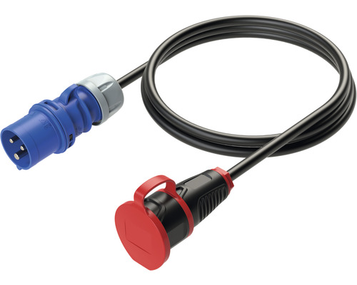 CEE caravan adapterkabel, CEE stekker PCE 16 A, 3-polig, zwart-blauw