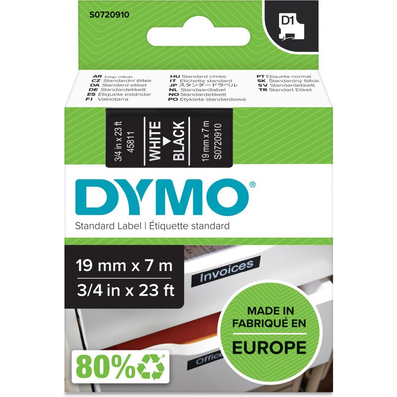 Ruban polyester Dymo D1 19 mm S0720910 - noir écriture blanche