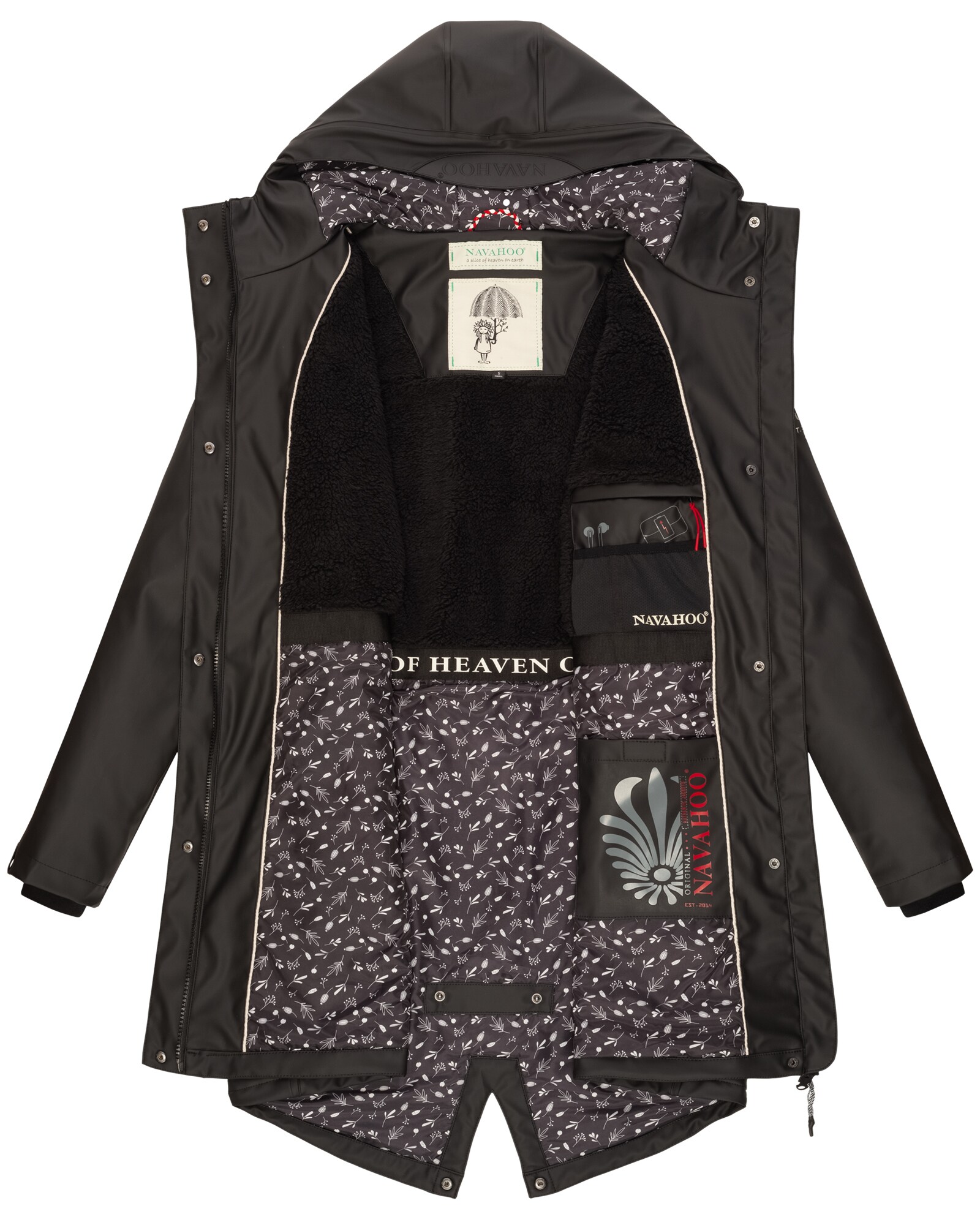 NAVAHOO Damen modischer Regen Jacke Outdoor Regenmantel Regenparka Wasserdicht Flower of Ocean